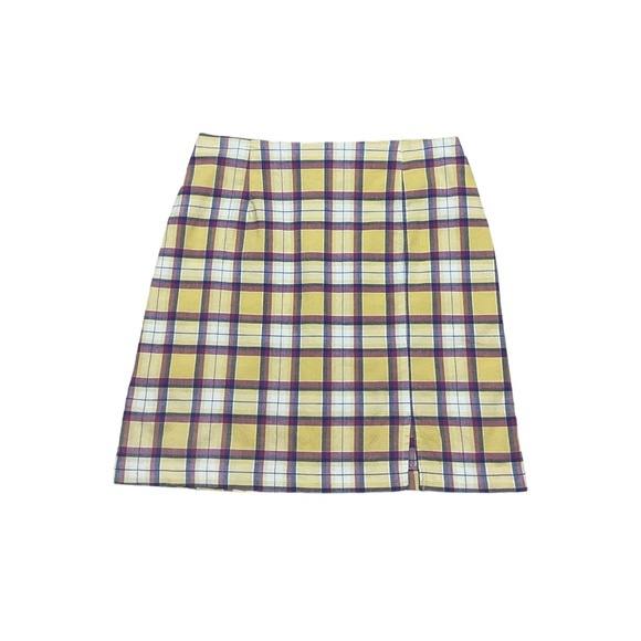 Vintage Basic Editions Mini Skirt Womens 12 Yellow Plaid 90s Academia High Waist - Picture 1 of 10